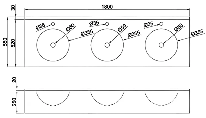 Раковина Wash встроены 3 раковины 13080.3.S