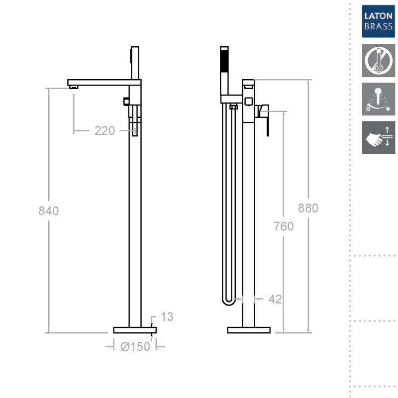 Напольный однорычажный смеситель для ванны KUATRO NK 498502S