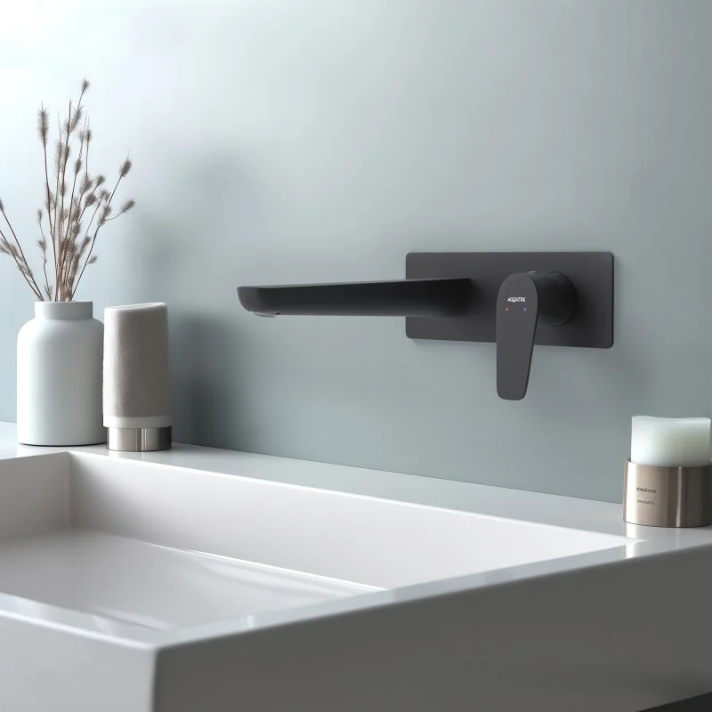 Смеситель для раковины настенный (внешняя и скрытая часть) AQUATEK, матовый черный AQ1113MB БЕТТА