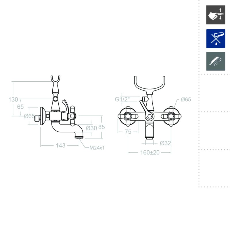 Смеситель для ванны наружнего монтажа вентельный с душевым коплектом GAUDI 3105CG
