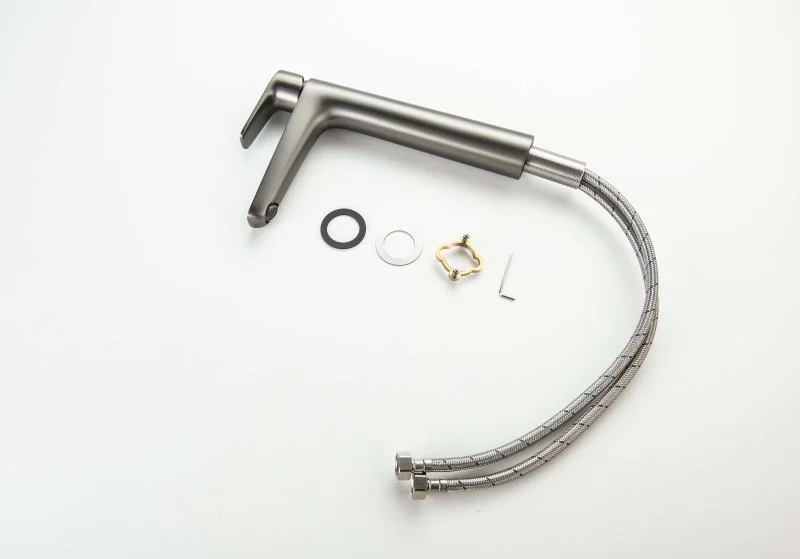 AQ1104BGM БЕТТА смеситель для раковины высокий 230, без донного клапана, оружейная сталь