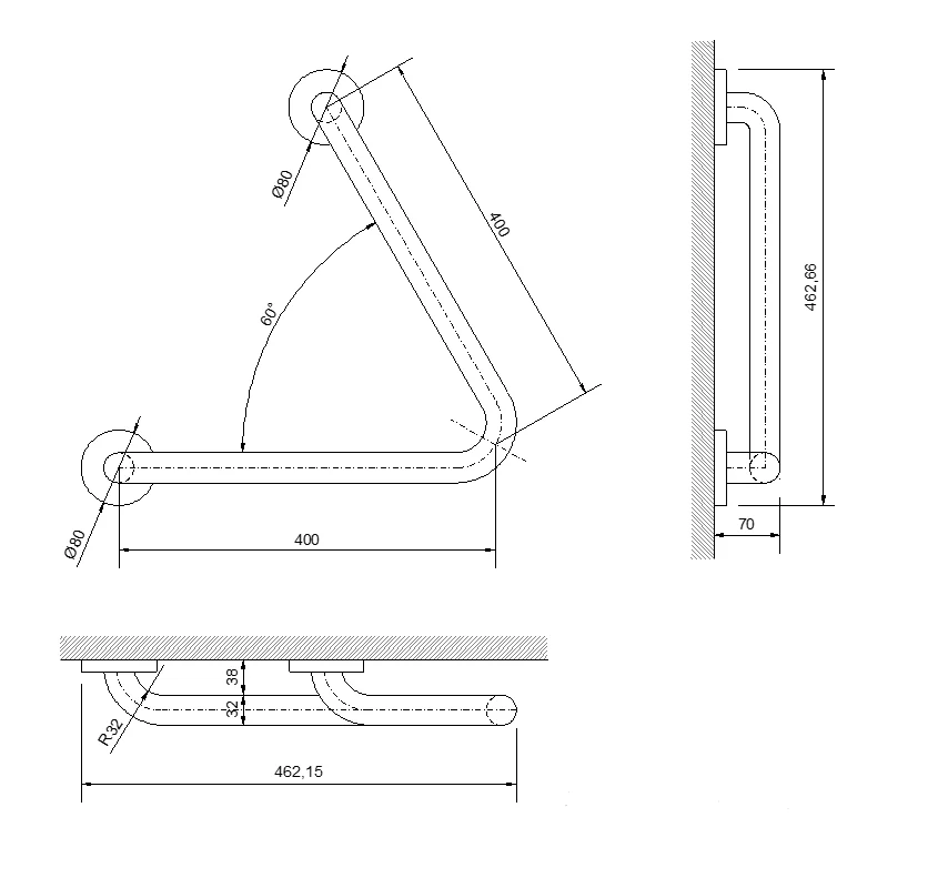 Поручень настенный под углом 60 градусов матовый Nofer 15069.S