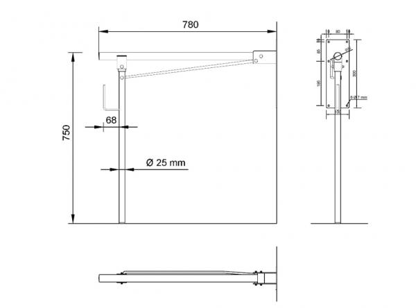 Поручень откидной настенного крепления с опорной ножкой, матовый Nofer 15062.S