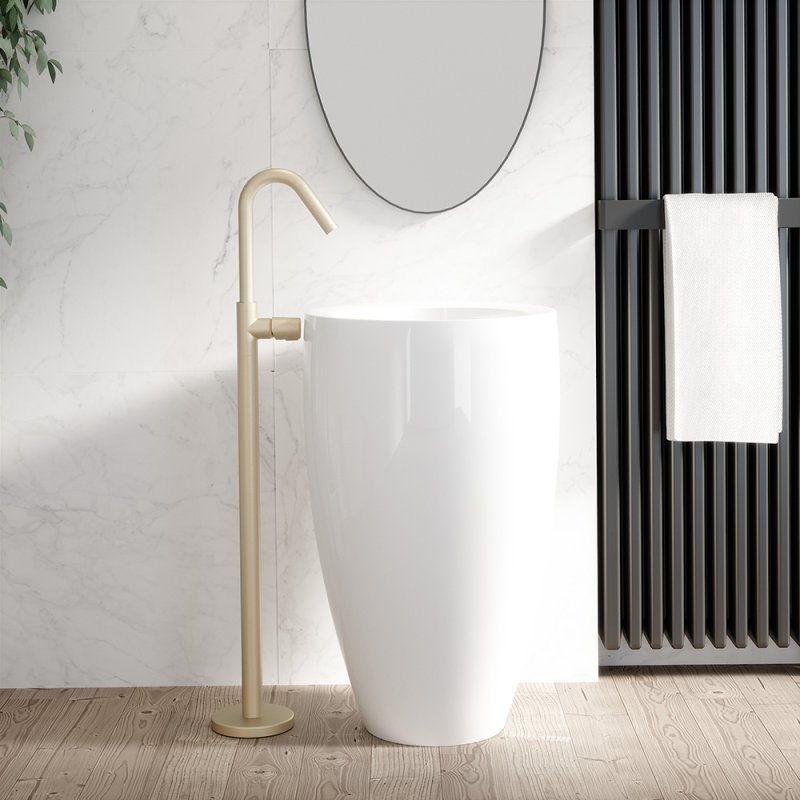 Напольный однорычажый смеситель для раковины тотем TZAR 347602SOC золото брашированное