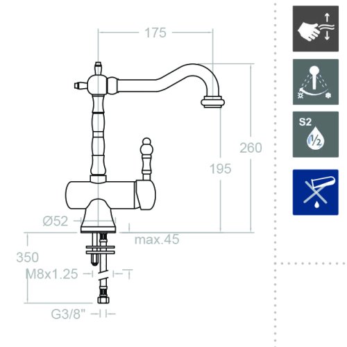 Смеситель высокий для кухни однорычажный с поворотным изливом GAUDI 3121