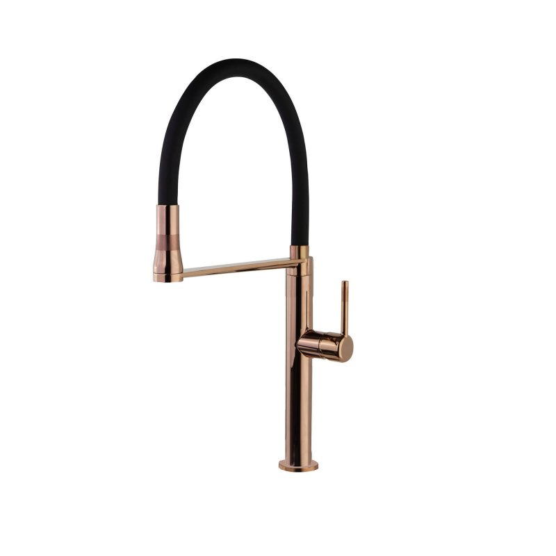 Смеситель высокий для кухни однорычажный с магнитным держателем и гибким шлангом KITCHEN MAGNET 388801МАСU медь