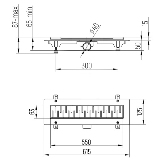 Душевой лоток PAINI CH550MC Medium 550 мм, черный матовый