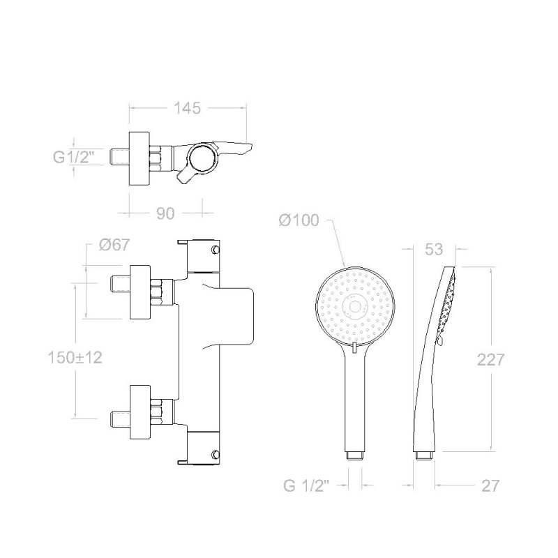 Термостатический смеситель для ванны наружнего монтажа с каскадным изливом и душевым комплектом BLAUTHERM 9439T3