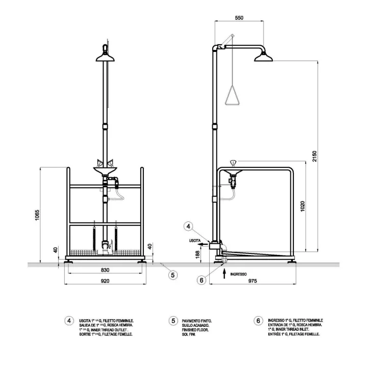 Аварийная платформа Bocchi с раковиной для промывки глаз из полипропелена Nofer SCP730