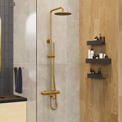 PAINI 78PJ687THSSD250F1B Cox Душевая система с термоcтатом, брашированное золото PAINI 78PJ687THSSD250F1B Cox Душевая система с термоcтатом, брашированное золото