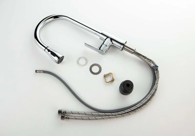 AQ1784CR ЛУГАНО смеситель для кухни с вытяжным изливом 2 jet