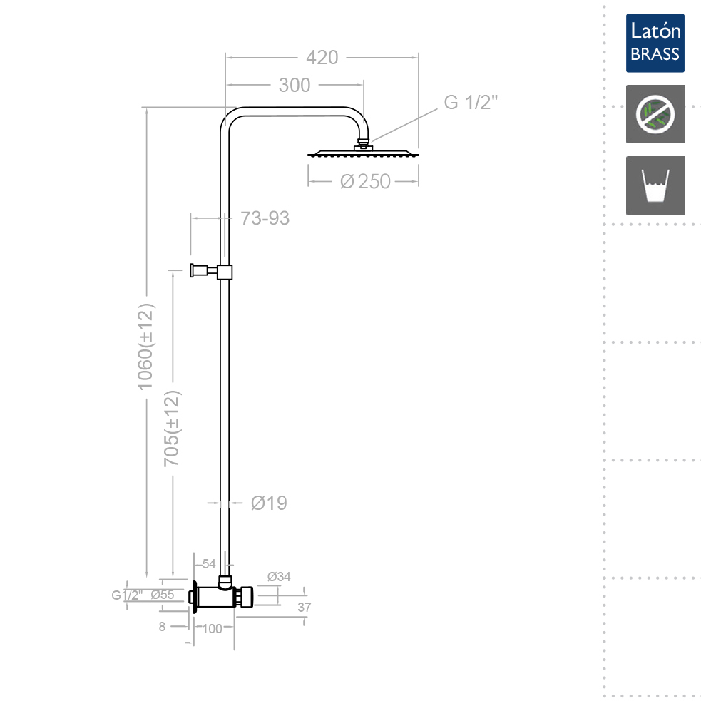 Душевая система наружнего монтажа нажимная порционная SOLESTOP 745403RM250 Душевая система наружнего монтажа нажимная порционная SOLESTOP 745403RM250
