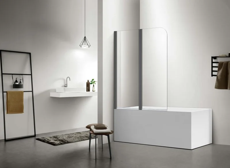 AQ DEL SBA 10015GM Шторка на ванну двухэлементная, поворотная 1000X1500 профиль оружейная сталь