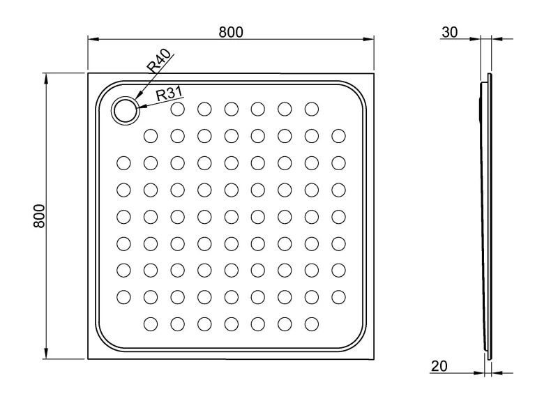 Антивандальный нескользящий душевой поддон 80 см Nofer 13052.80.S