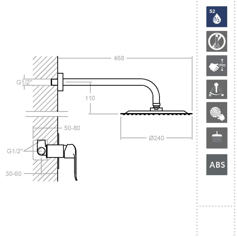 Встраиваемый душевая система с тропическим душем NEW FLY K5718012NM Черный