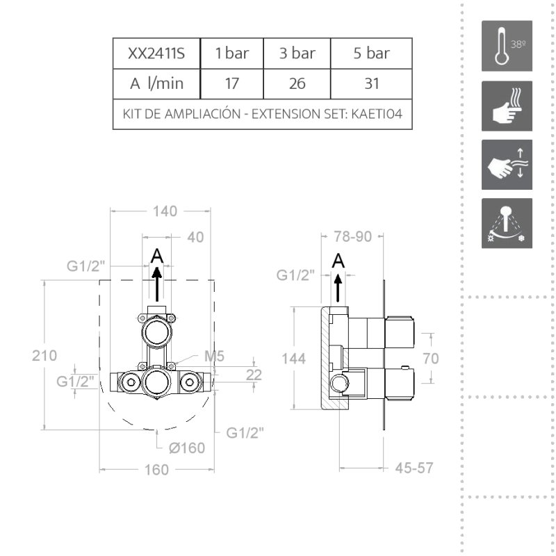 Встраиваемый термостатический смеситель для душа URBAN CHIC 212411S на 1 выход