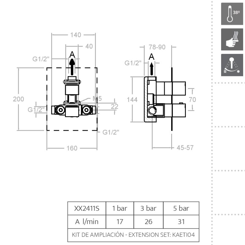 Встраиваемый термостатический смеситель для душа KUATRO 4724S на 1 выход