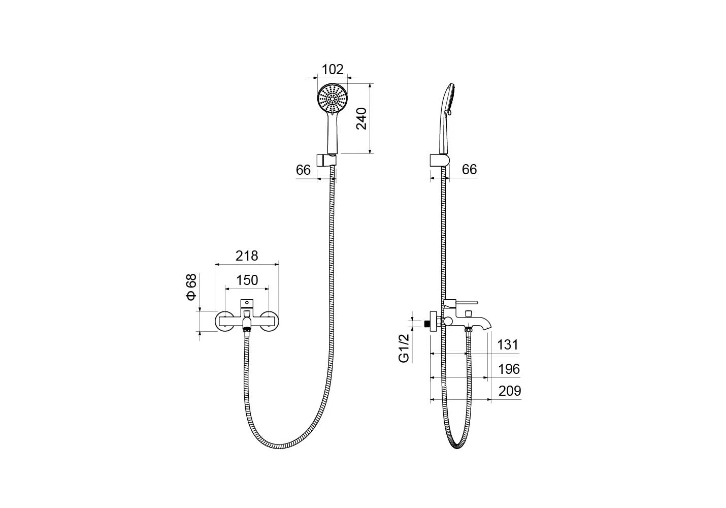 AQ1349BGM ЕВРОПА смеситель для ванны с душевым набором, оружейная сталь
