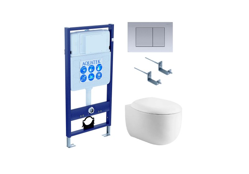 Set AQUATEK АЛЬТАИР (рама AQUATEK Standard INS-0000012 с звукоиз.прокладкой+крепеж KKI-0000002+кнопкаKDI-0000011+унитаз АЛЬТАИР AQ1980-00 с крышкой