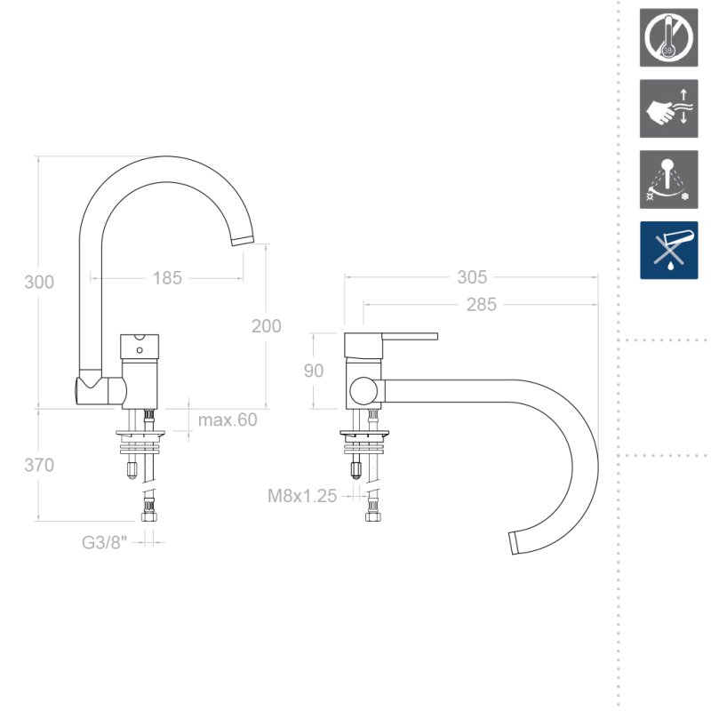 Смеситель высокий для кухни однорычажный поворотный с откидным изливом 3369 DRAKO