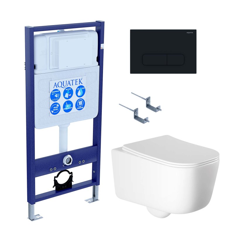 SET AQUATEK ЛУГАНО-015 4в1 (рама AQUATEK Standard INS-0000012,  кркпеж KKI-0000002, клавиша KDI-0000015, унитаз ЛУГАНО AQ2002-00)