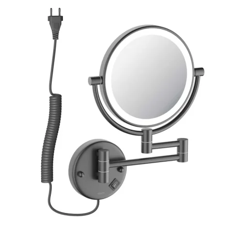 AQ4915BGM зеркало косметическое настенное с подсветкой 5х, оружейная сталь