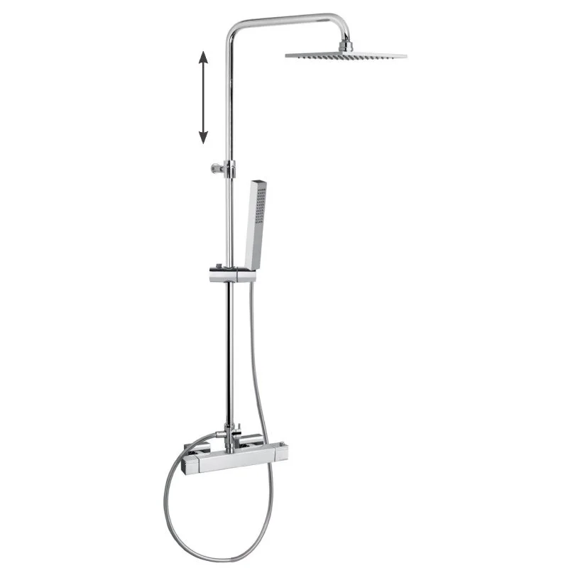 Душевая термостатическая система наружнего монтажа с телескопическим тропическим душем и душевым комплектом KUATRO 4754RK250