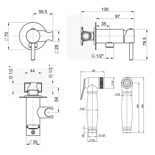 Смеситель с гигиеническим душем PAINI Imola 53CR442RRU встраиваемый, хром CROMO3 (CR) Смеситель с гигиеническим душем PAINI Imola 53CR442RRU встраиваемый, хром CROMO3 (CR)
