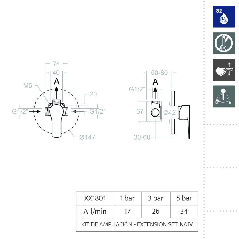 Встраиваемый смеситель для душа TITANIUM 181801S на 1 выход