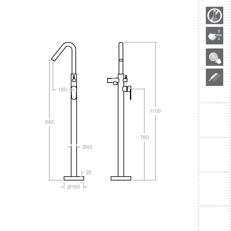 Напольный однорычажный смеситель для ванны ALEXIA 368503SOC золото брашированное