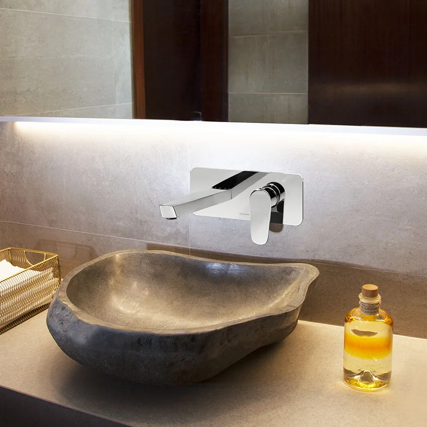 Встраиваемый однорычажный смеситель для раковины на цельной пластине с длинным изливом 240 мм ALEXIA 3620