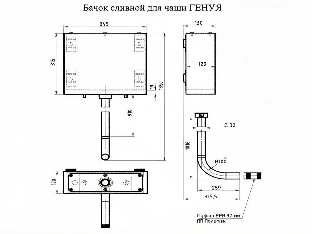Бачок сливной для чаши ГЕНУЯ Тругор