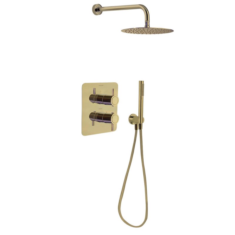 Встраиваемая термостатическая душевая система с тропическим душем и душевым комплектом ODISEA K3987021OC золото брашированное