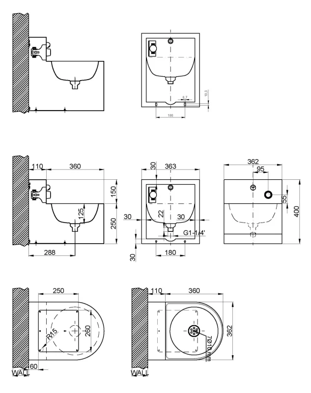 Раковина из нержавеющей стали настенная антивандальная круглая со смесителем Nofer 13036.W