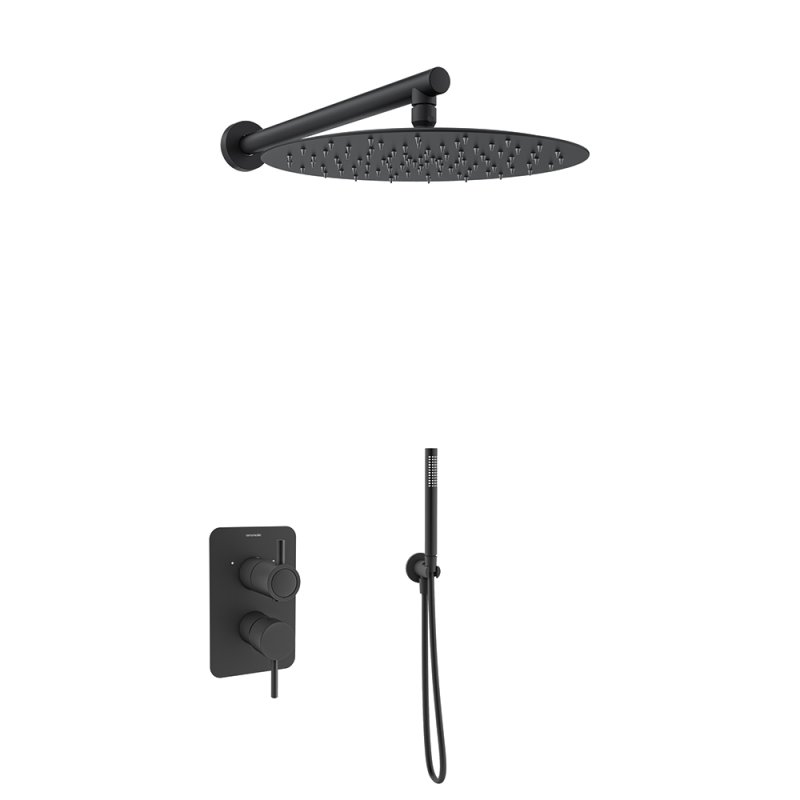 Встраиваемый смеситель для душа на 2 выхода с тропическим и ручным душем ODISEA K3915122NM черный