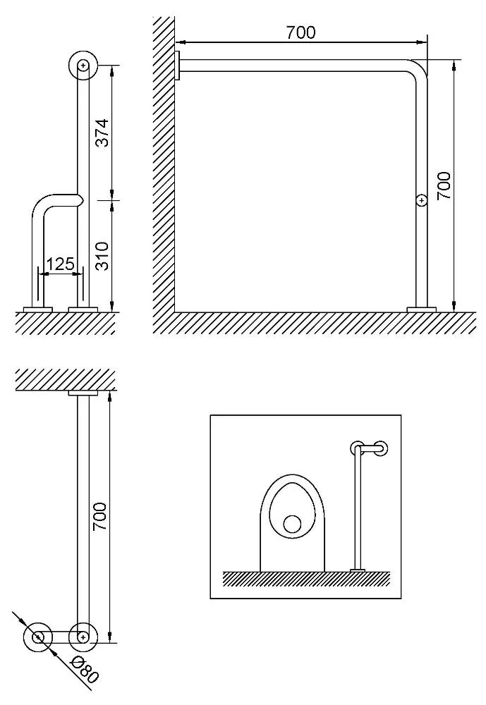 Поручень правый под углом 90 ⁰ для людей с ограниченными возможностями Nofer 15203.B