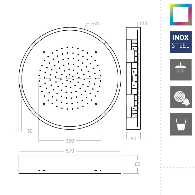 Потолочный душ, встроенный HROMOTERAPIA RELED570