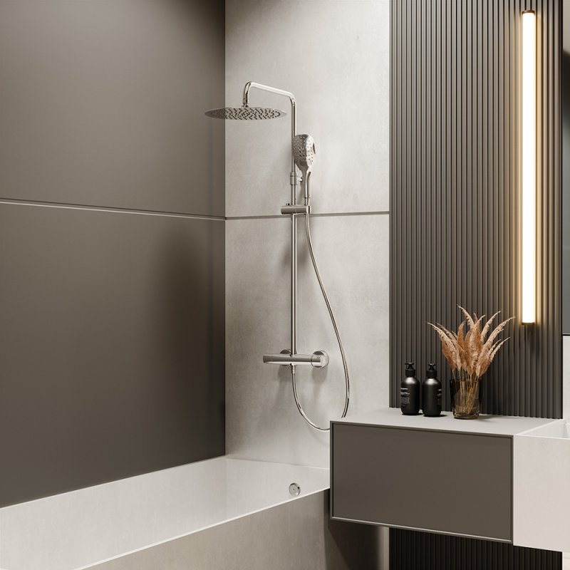 Душевая термостатическая система наружнего монтажа с телескопическим тропическим душем и душевым комплектом URBAN CHIC 215401RM300