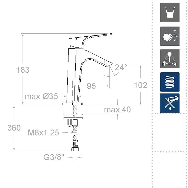 Смеситель для раковины однорычажный с каскадным изливом URBAN CHIC 210101NM Черный (M)