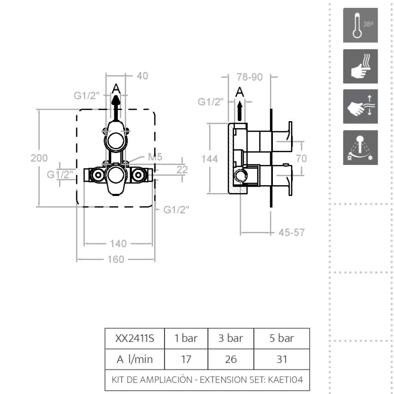 Встраиваемый термостатический смеситель для душа ALEXIA 3624S на 1 выход