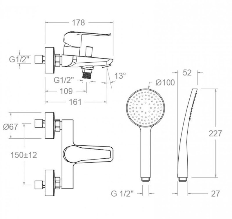 Смеситель для ванны с душевым комплектом YPSILON PLUS 640511T1