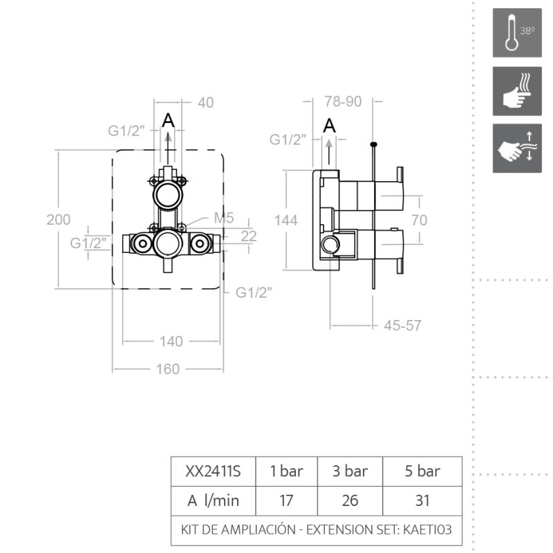 Встраиваемый термостатический смеситель для душа DRAKO 332411S на 1 выход