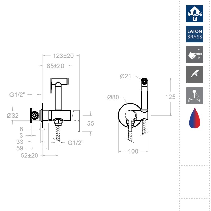 Гигиенический душ встраиваемый с магнитным клапаном и латунной лейкой 336801WCOC золото