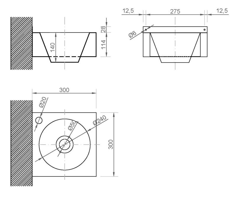 Раковина из нержавеющей стали настенная  квадратная антивандальная Nofer 13038.B