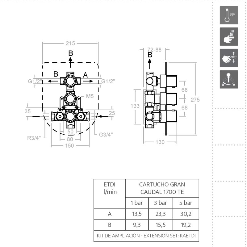 Встраиваемый термостатический смеситель для душа AROLA 2627S на 3 выхода