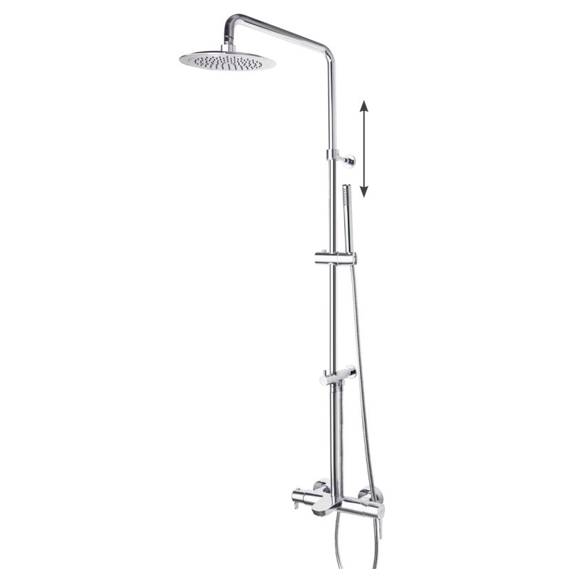 Душевая система наружнего монтажа с телескопическим тропическим душем, душевым комплектом и изливом DRAKO 335502RM250