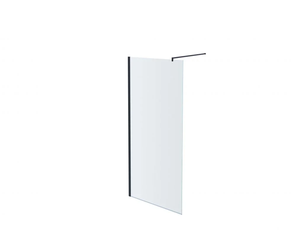 AQ WIW 12020BL Душевая перегородка Walk in с держателем 1200x2000 профиль черный, стекло прозрачное