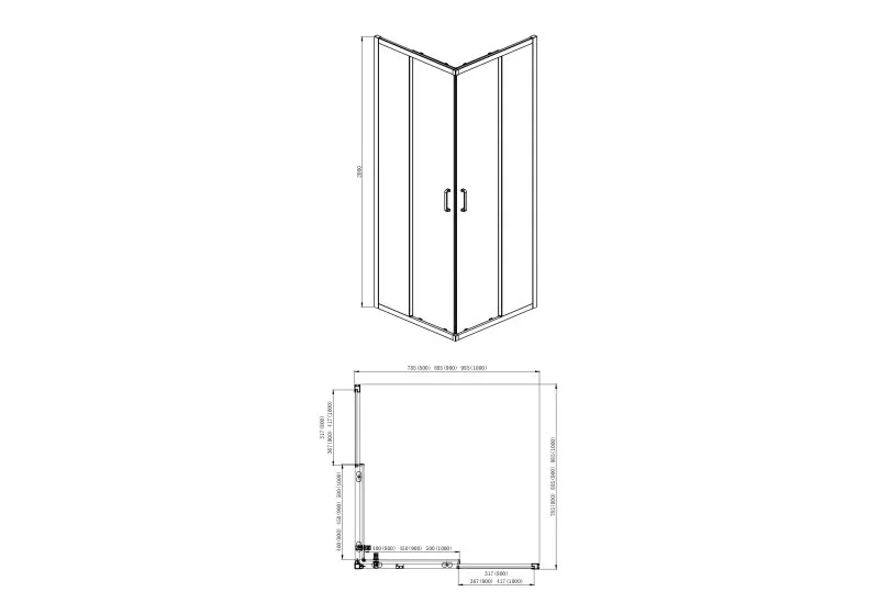 AQ ARI KV 10020GM Душевой уголок квадратный, двери раздвижные 1000x1000x2000 профиль оружейная сталь