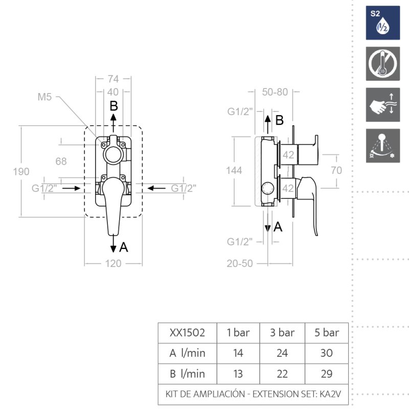 Встраиваемый смеситель для душа YPSILON PLUS 641502S на 2 выхода