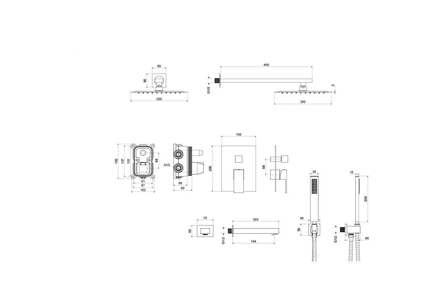 Set 4 в 1 душевой комплект AQUATEK, матовый черный AQ1673MB ЛИБРА